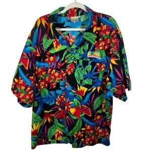 Vintage Toucan Dance by Fast Lane Tropical Hawaiian Shirt Men L Floral Retro